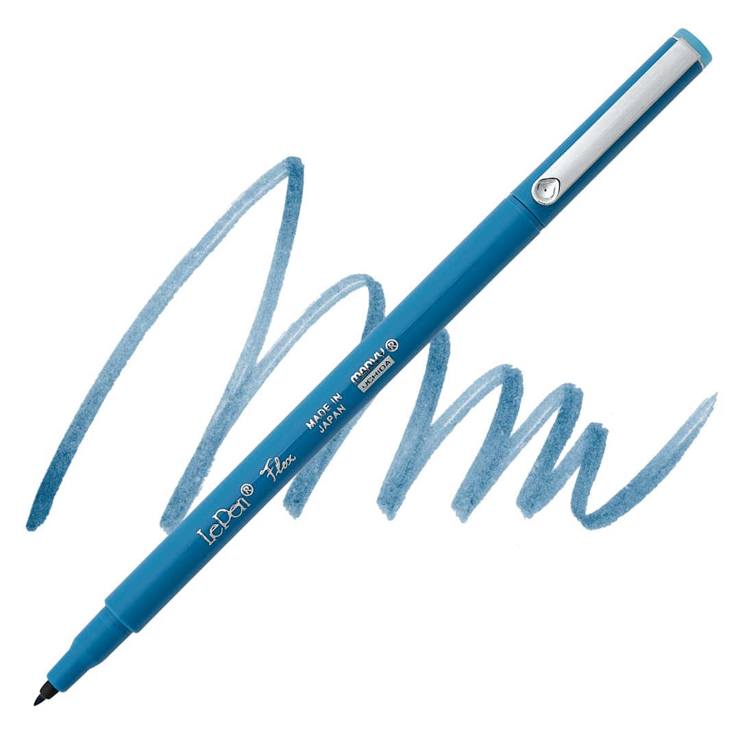 Open in modal - Marvy Uchida LePen Flex Marker - Steel Blue, swatch and marker