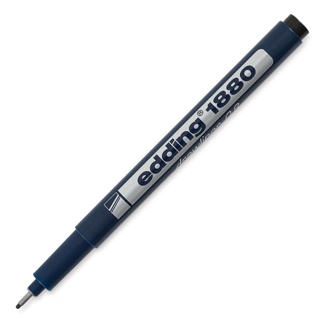 Open in modal - Edding 1880 Drawliner Pen - Single uncapped Black pen at angle