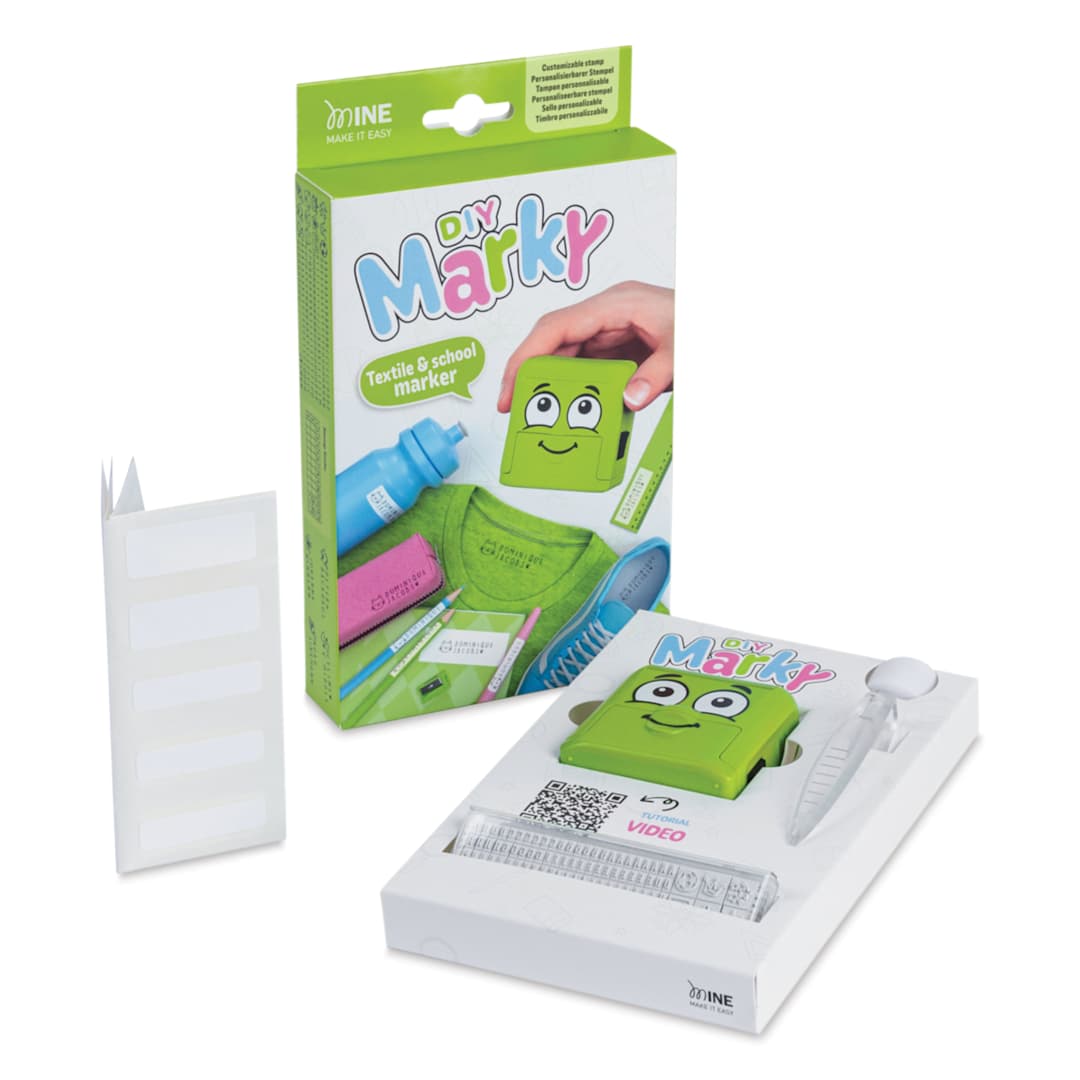 Open in modal - Colop DIY Marky Textile Stamp Set - Green contents with packaging