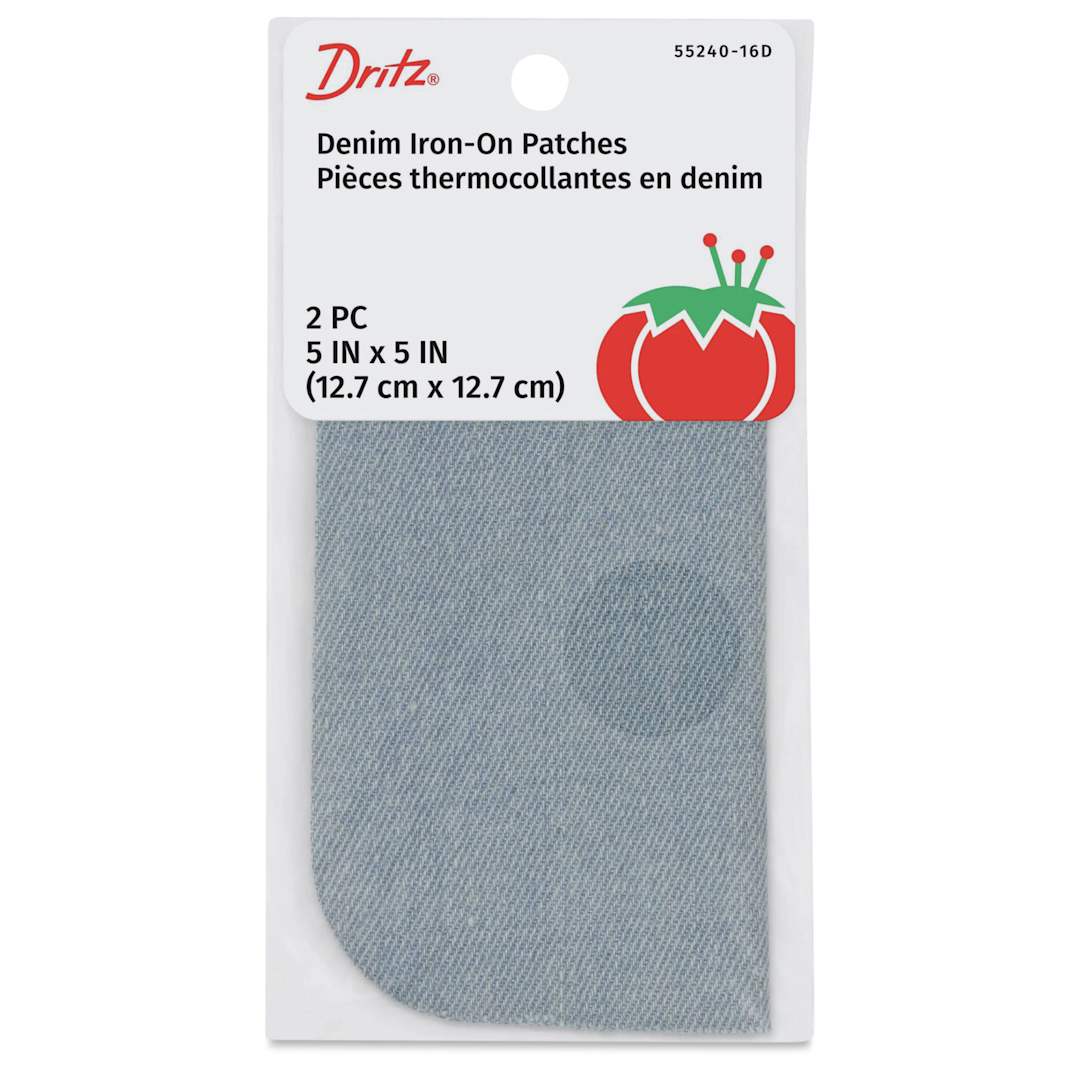 Open in modal - Dritz Denim Iron-on Patches - Pkg of 2, 5" x 5" front of packaging