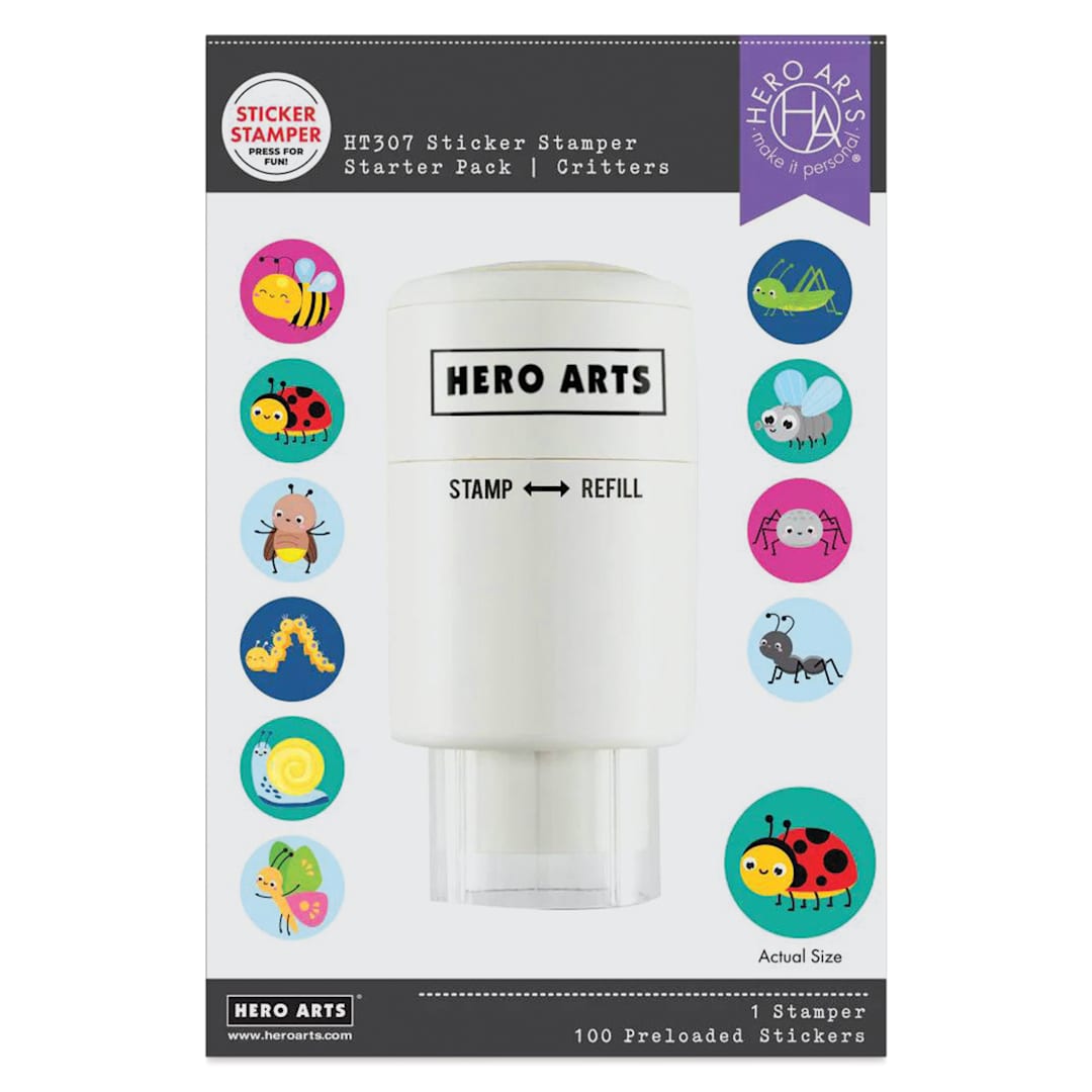 Open in modal - Hero Arts Sticker Stamper Starter Pack - Pkg of 100 Stickers, Critters front of packaging