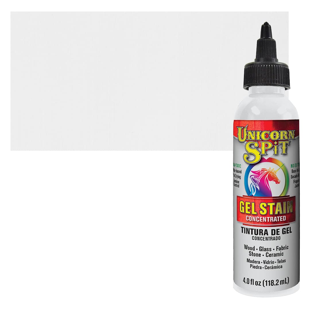 Open in modal - Unicorn Spit Gel Stain and Glaze - White Ning, 4 oz - Bottle and Swatch