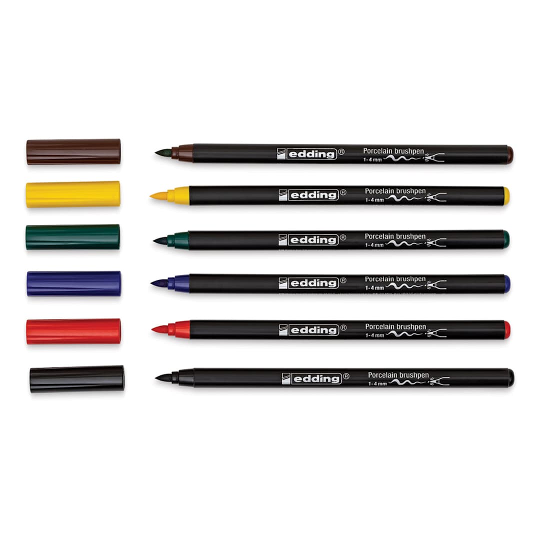 Open in modal - Edding 4200 Series Porcelain Brush Pens - Set of 6, Family (Pens with caps off)E