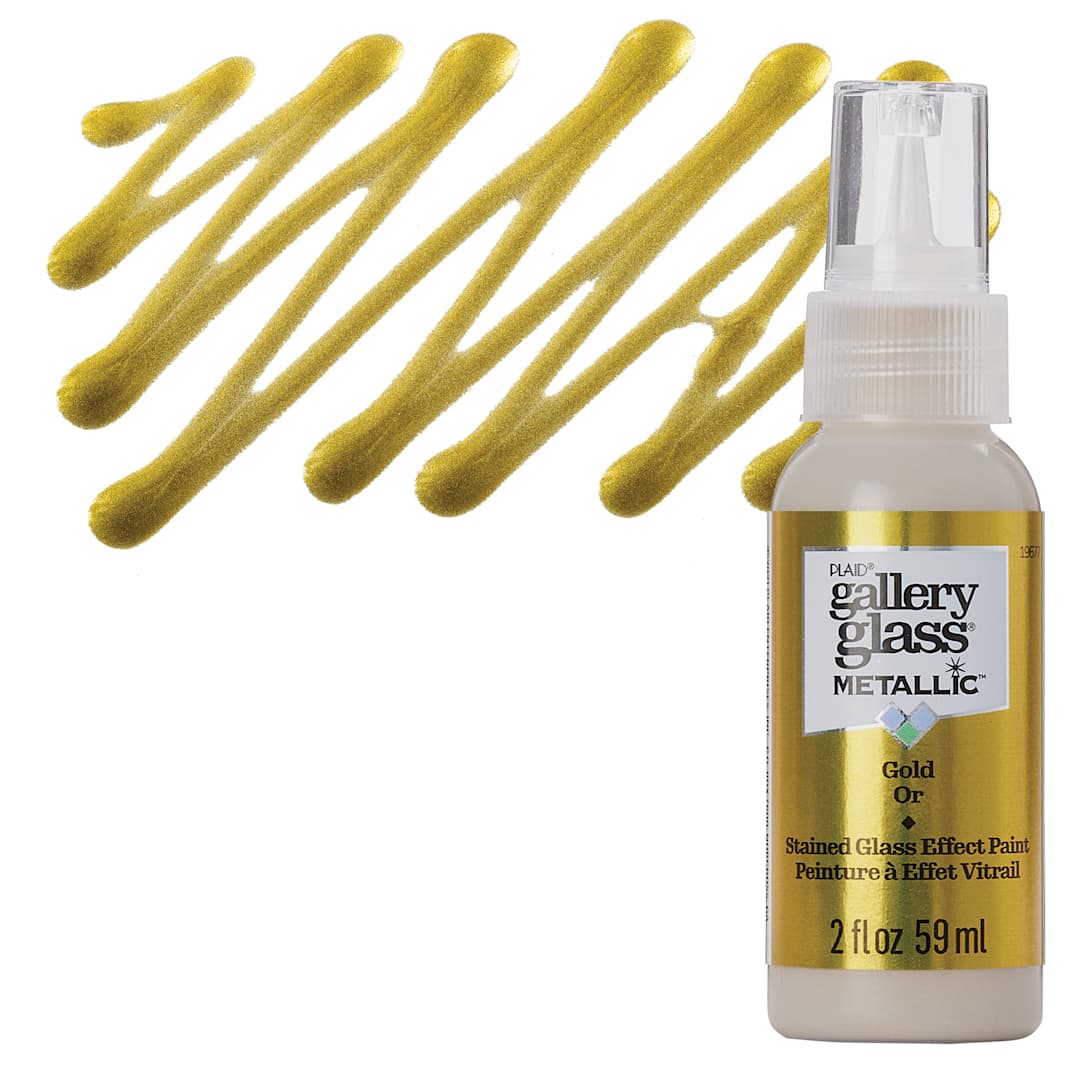Open in modal - Gallery Glass Paint - Metallic Gold, 2 oz bottle and swatch