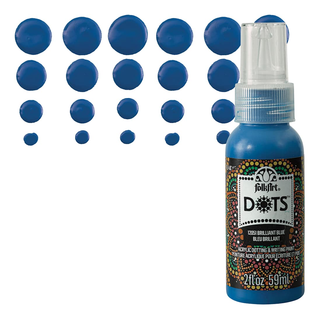 Open in modal - FolkArt Dots Acrylic Paint - Brilliant Blue, 2 oz bottle and swatch