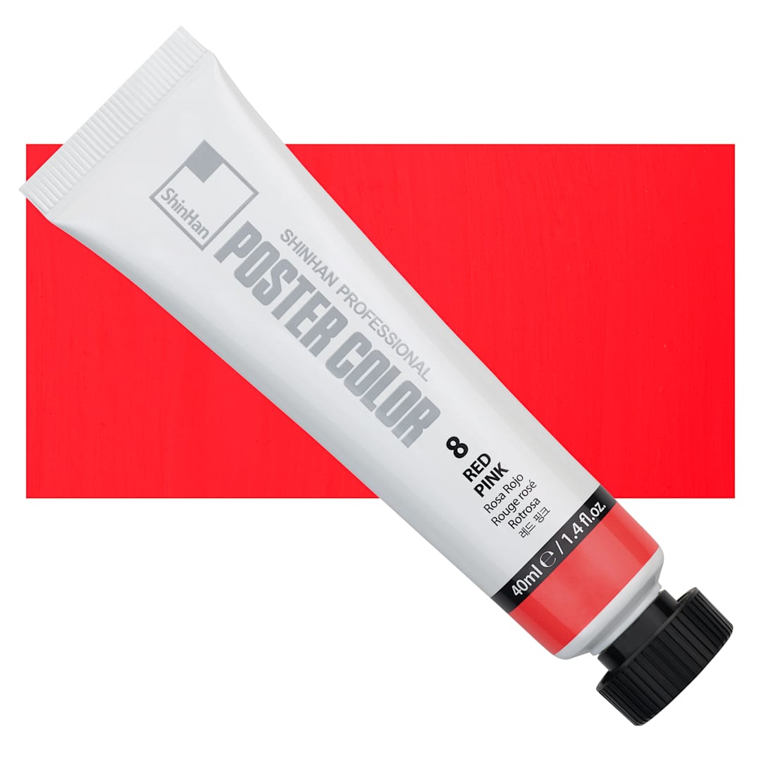 Open in modal - ShinHan Professional Poster Color Paint - Red Pink, 40 ml tube and swatch