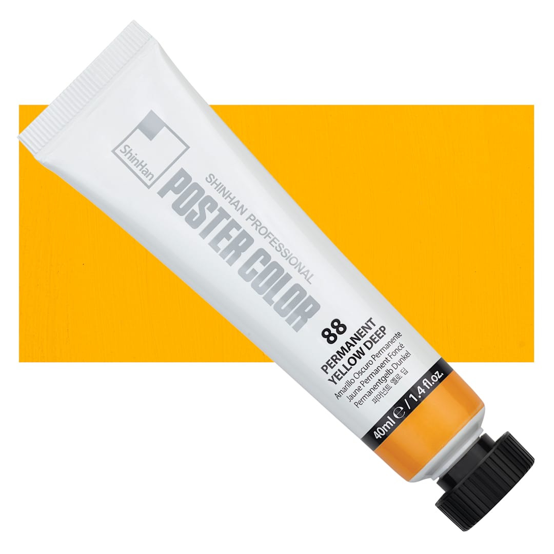 Open in modal - ShinHan Professional Poster Color Paint - Permanent Yellow Deep, 40 ml tube and swatch
