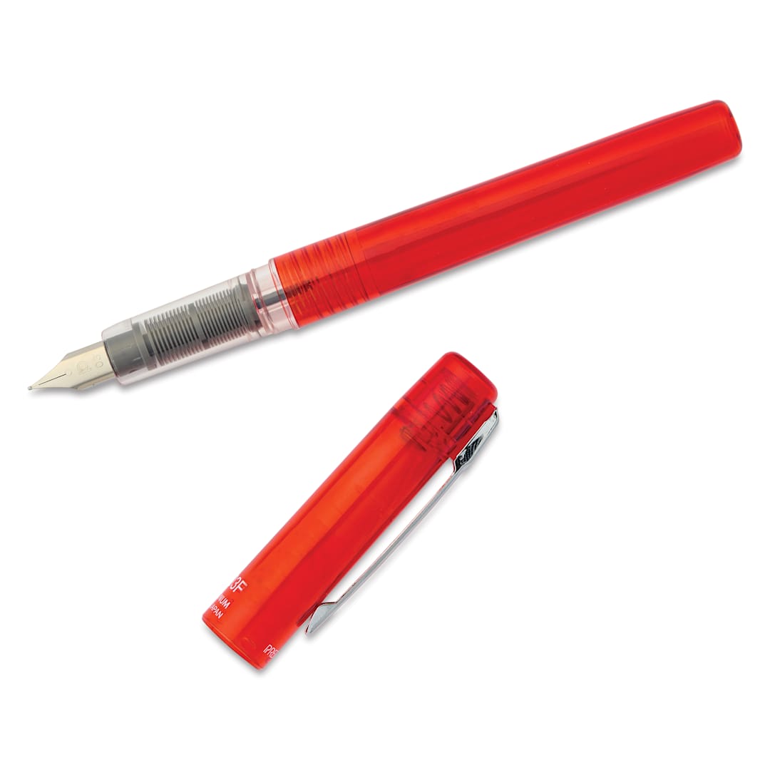 Open in modal - Platinum Prefounte Fountain Pen - Vermilion Orange, Fine, with cap