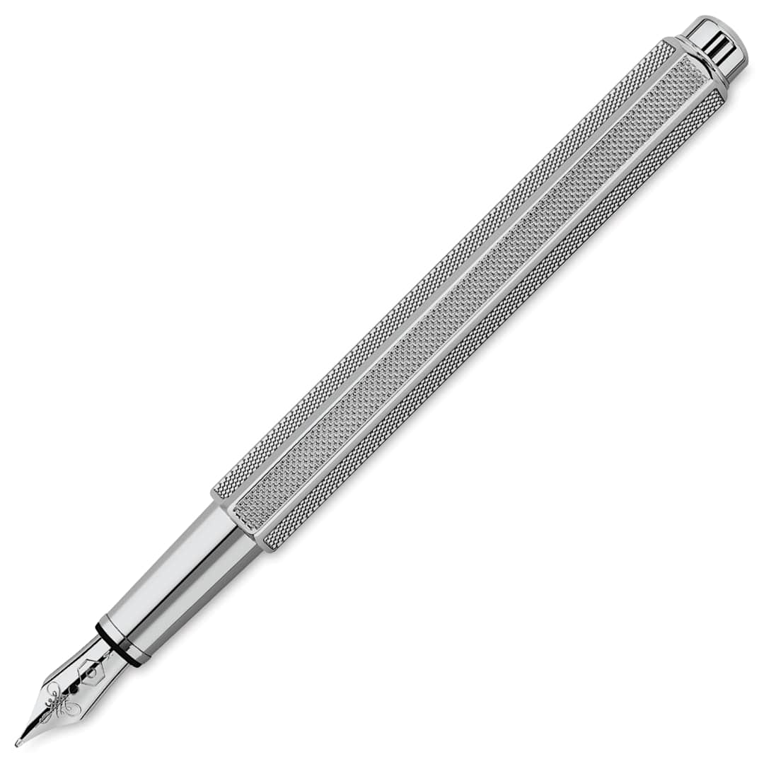 Open in modal - Caran d'Ache Milanese Mesh Fountain Pen - Broad, cap off (image shows a different size nib)