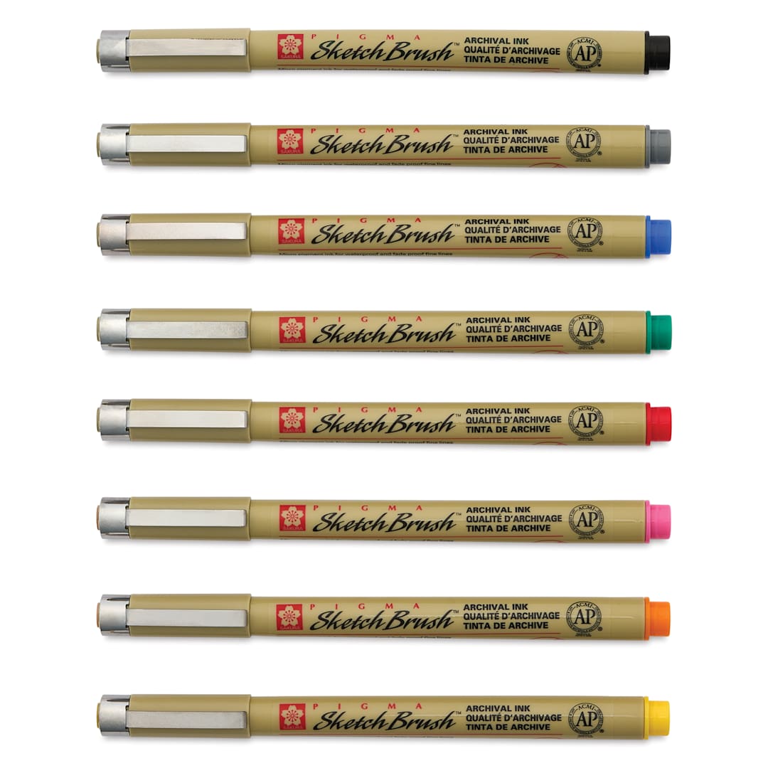 Open in modal - Sakura Pigma Sketch Brush Pens - Set of 8, Assorted Colors, laid out