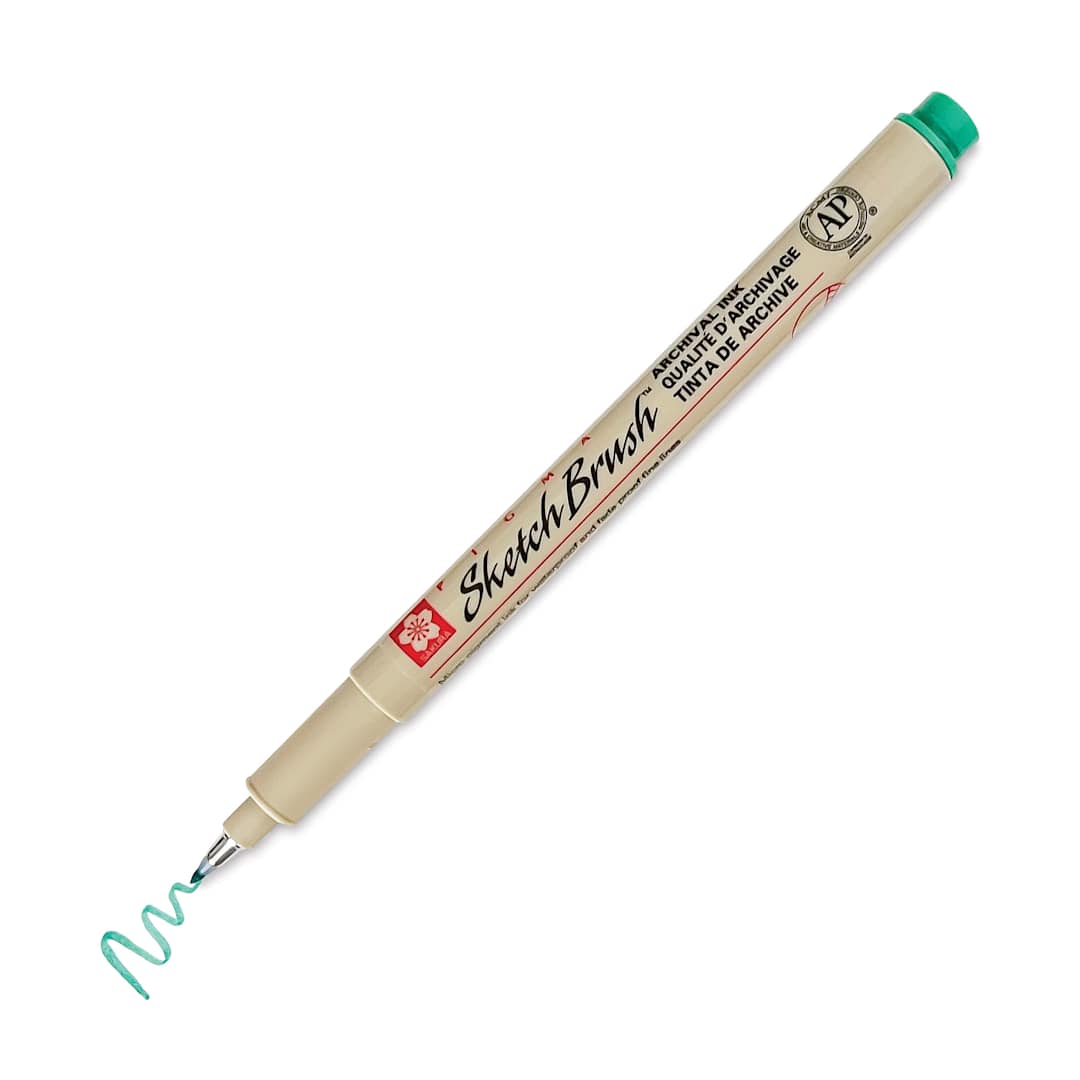 Open in modal - Sakura Pigma Sketch Brush Pen - Green, cap off