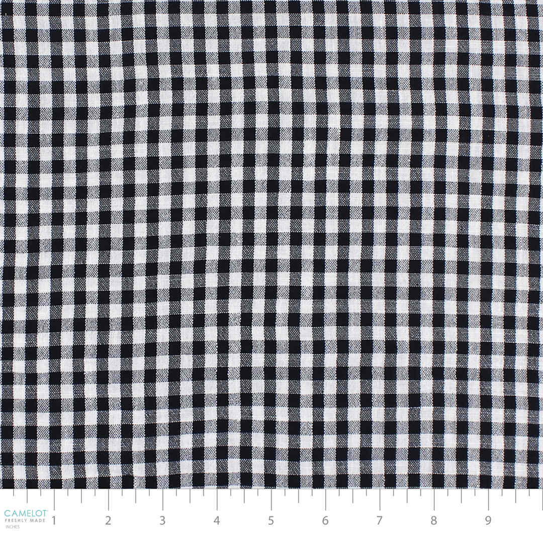 Open in modal - Camelot Linen Checks - Black, 57" x 15 yds, close-up of bolt