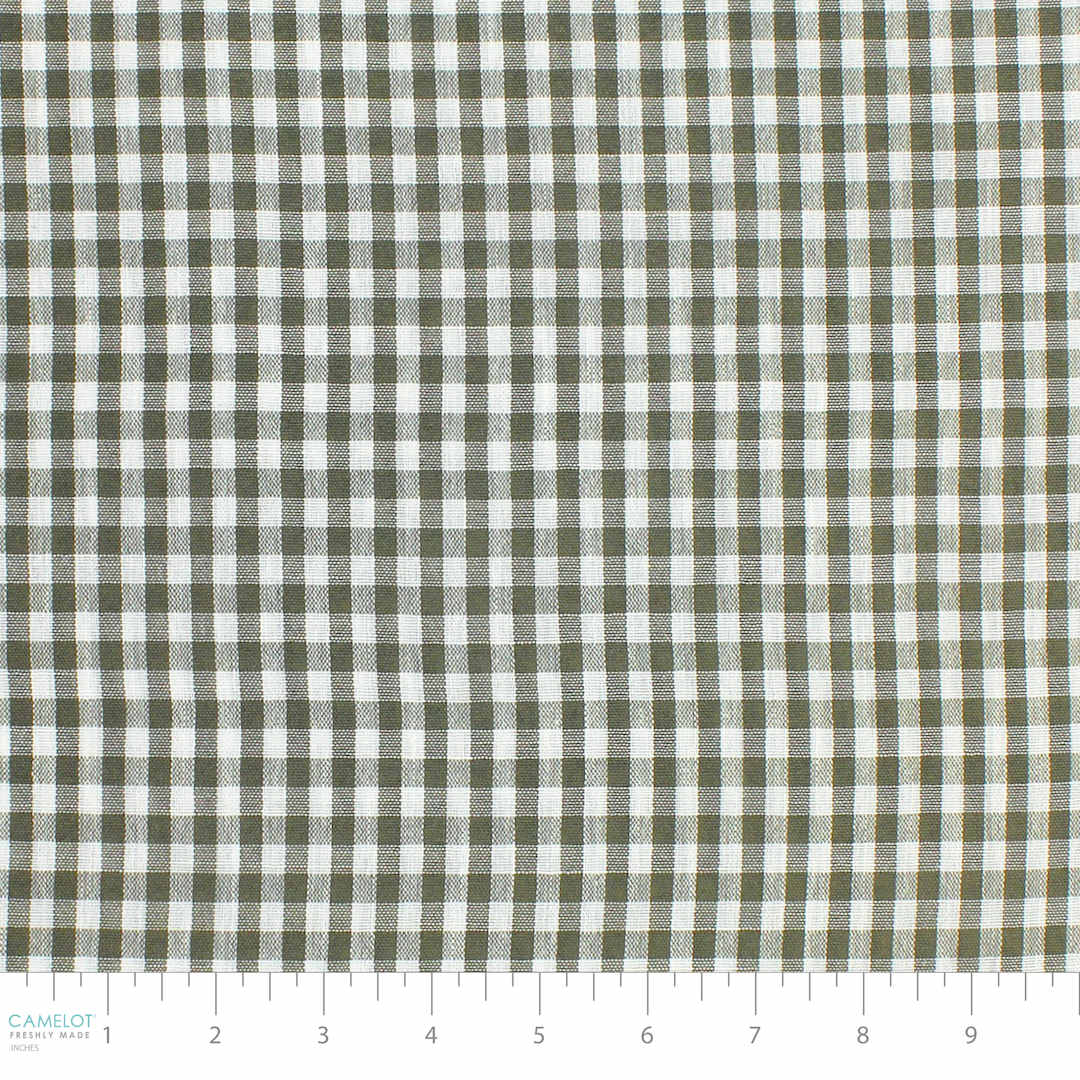 Open in modal - Camelot Linen Checks - Olive, 57" x 15 yds, close-up of bolt