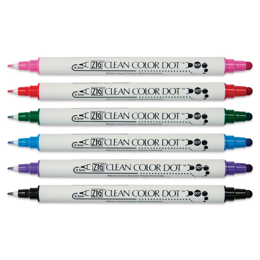 Open in modal - Zig Clean Color Dot Dual Tip Markers - Set of 6, Assorted Colors, markers with caps off