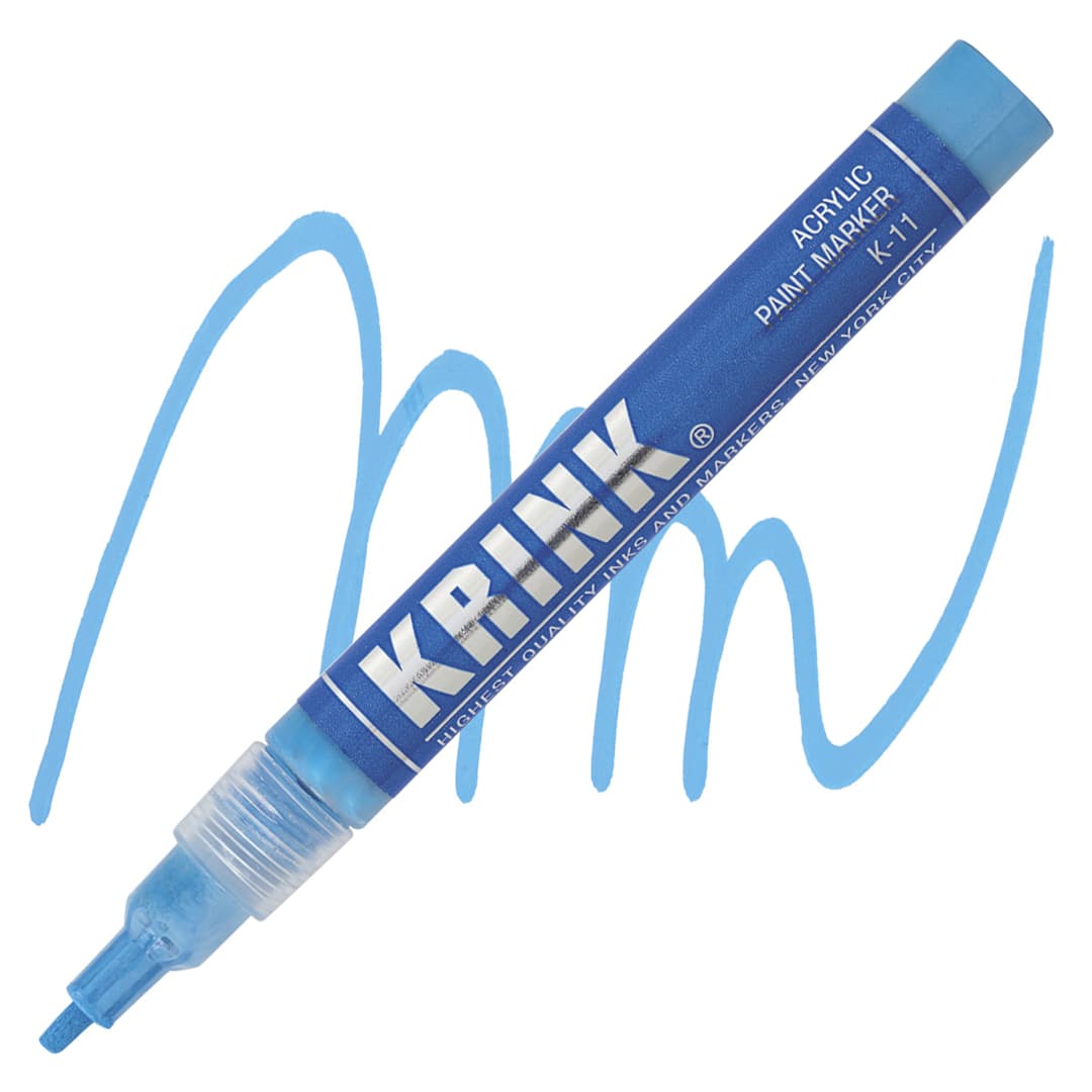 Open in modal - Krink K-11 Acrylic Paint Marker - Light Blue, 3 mm marker and swatch