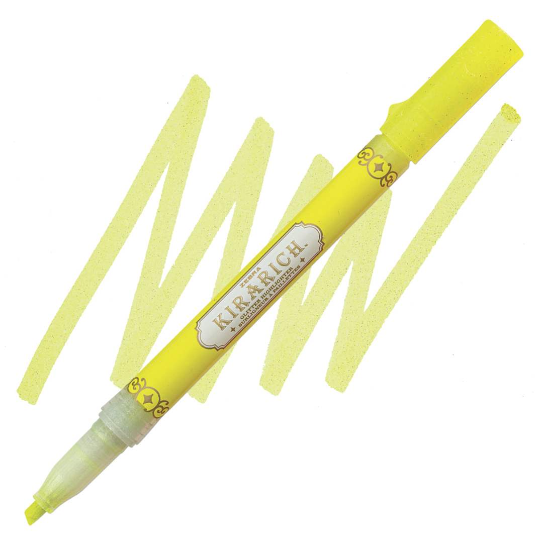 Open in modal - Zebra Kirarich Glitter Marker - Yellow marker and swatch