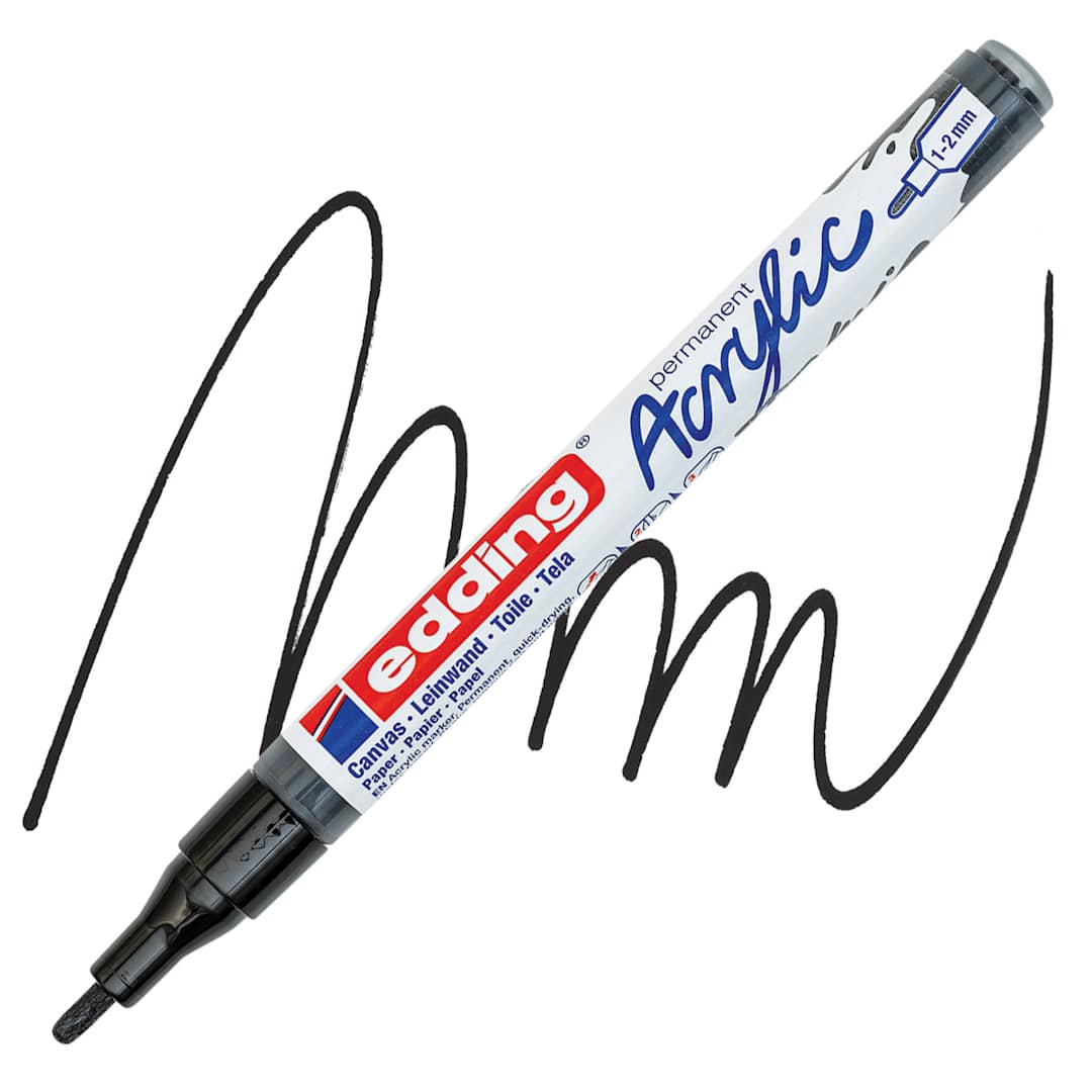 Open in modal - Edding Acrylic Paint Marker - Black 901, Fine marker and swatch