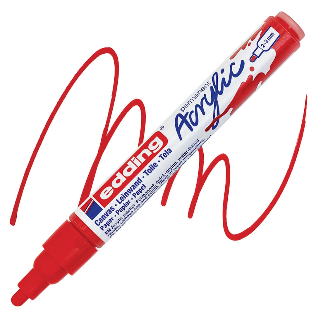 Open in modal - Edding Acrylic Paint Marker - Traffic Red 902, Medium marker and swatch