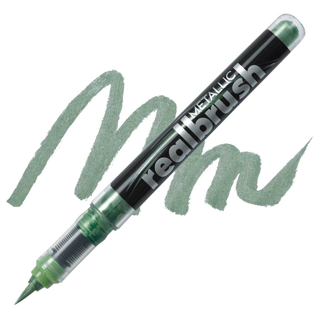 Open in modal - Karin Realbrush Metallic Marker - Light Green 8536, swatch and marker