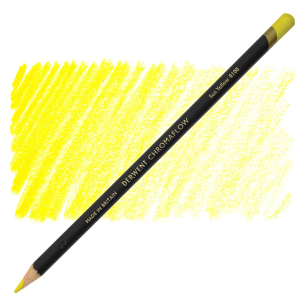 Open in modal - Derwent Chromaflow Colored Pencil - Sun Yellow, swatch and block