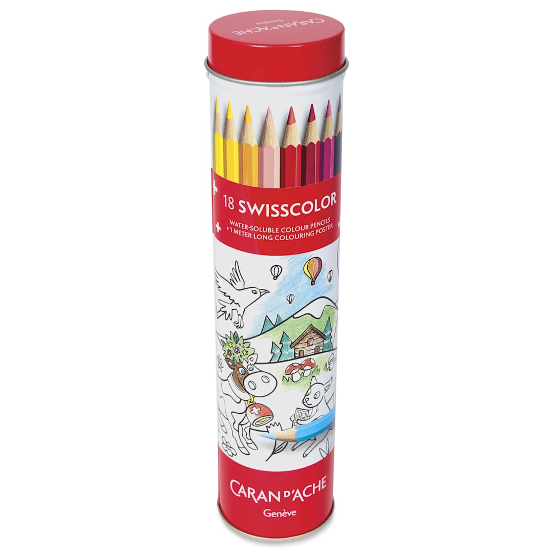 Open in modal - Caran d'Ache Swisscolor Aquarelle Colored Pencils and Poster, front of the packaging