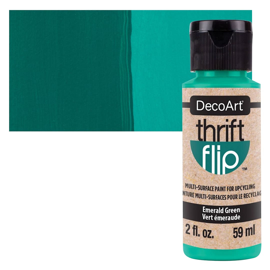 Open in modal - DecoArt Thrift Flip Multi-Surface Paint - Emerald Green bottle and swatch
