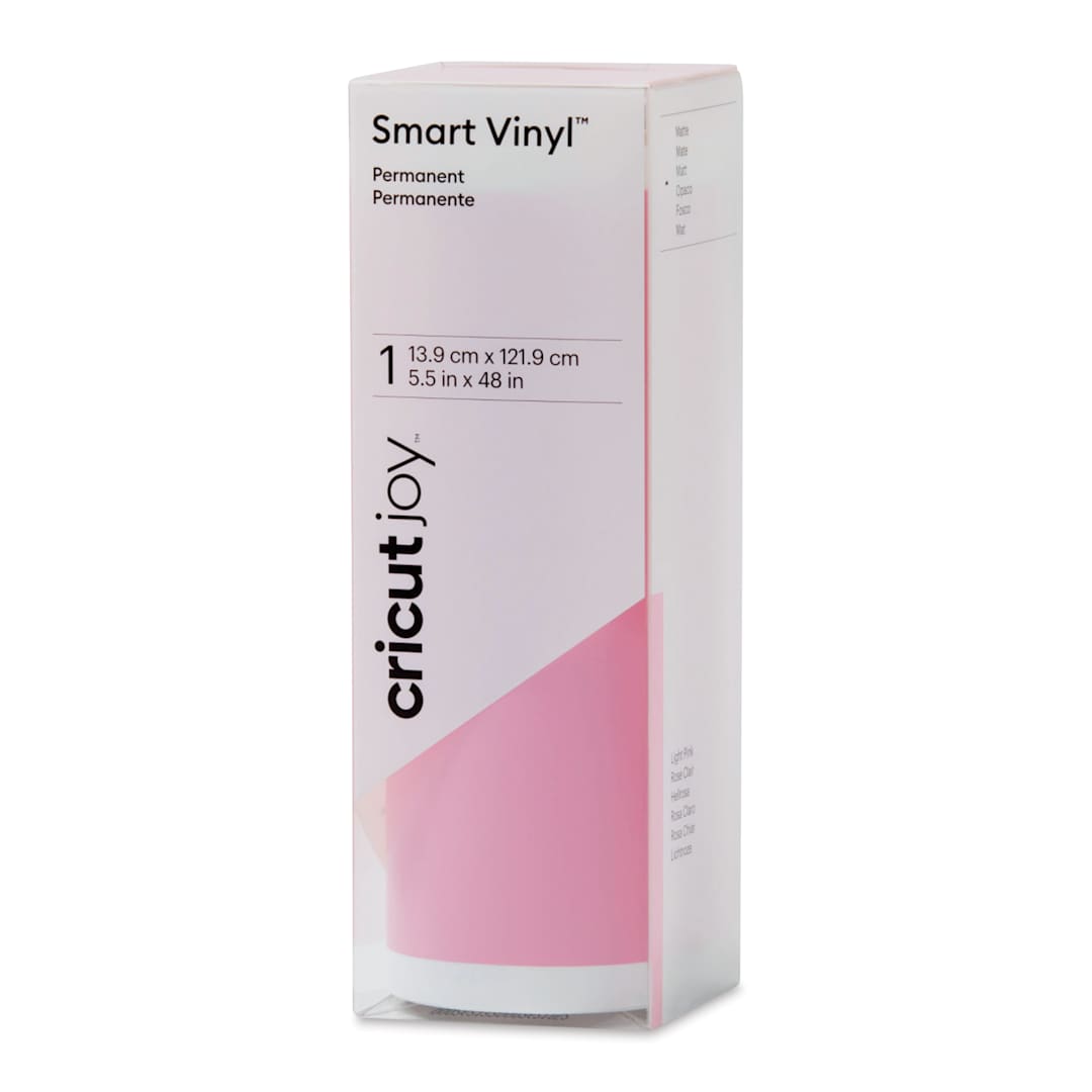 Open in modal - Cricut Joy Permanent Smart Vinyl - Light Pink, Matte, 5-1/2" x 48", roll inside of the packaging