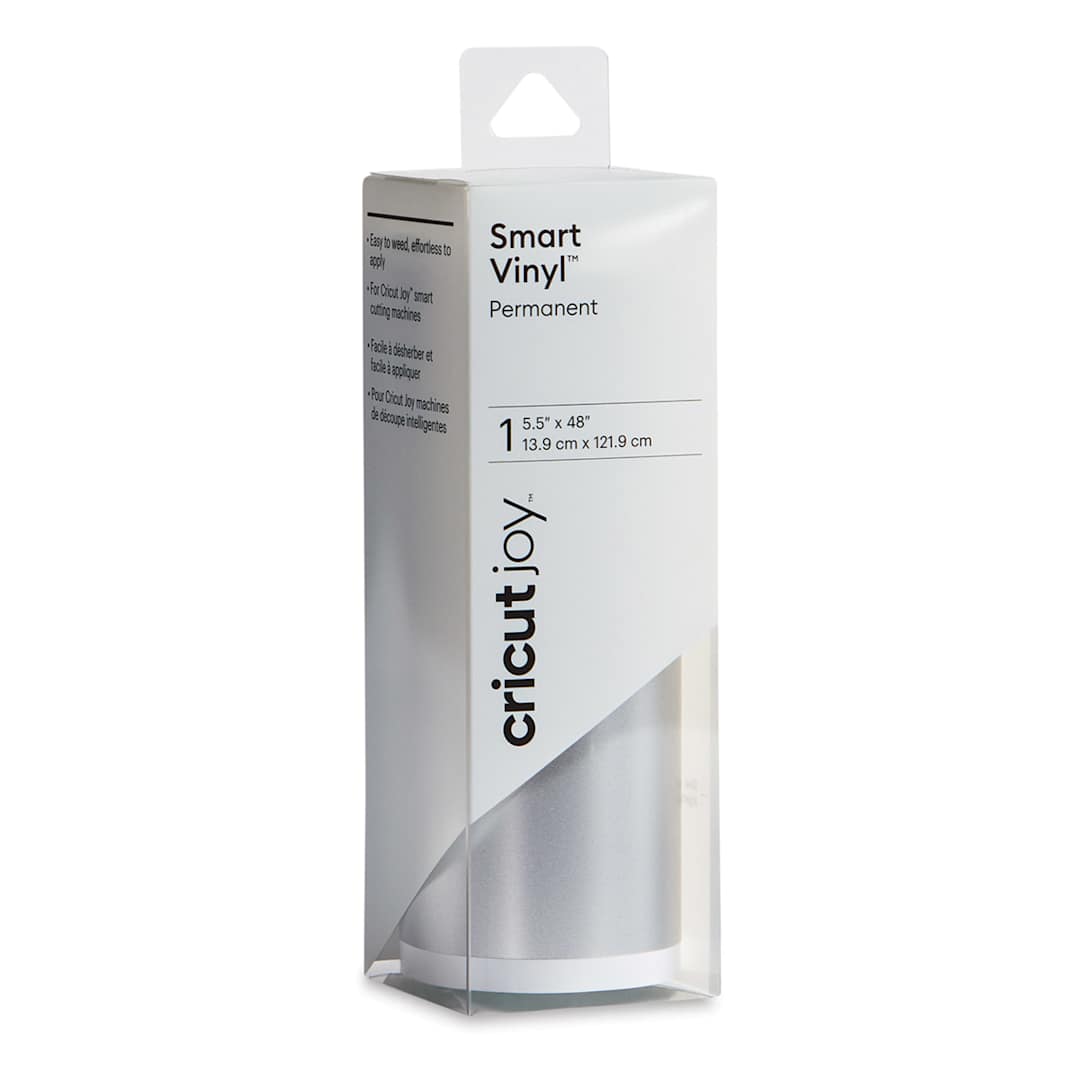 Open in modal - Cricut Joy Permanent Smart Vinyl - Matte Metallic Silver, 5-1/2" x 48", Roll (In packaging)