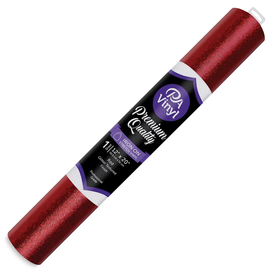 Open in modal - PA Vinyl Iron-On Vinyl - Red, Stretch, Glitter Texture, 12" x 20"