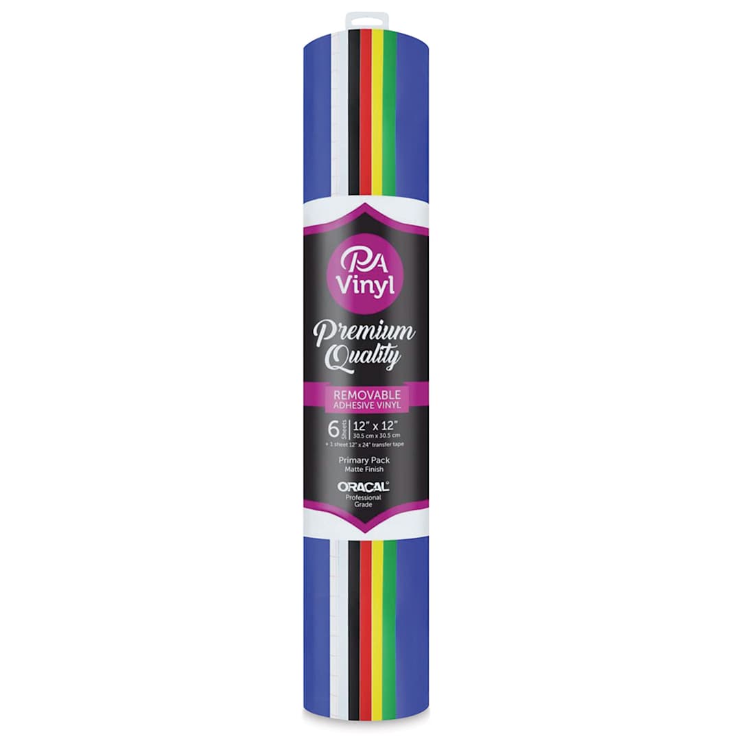Open in modal - PA Vinyl Removable Vinyl Sheets with Transfer Tape - Primary Colors, Set of 6 (In packaging)