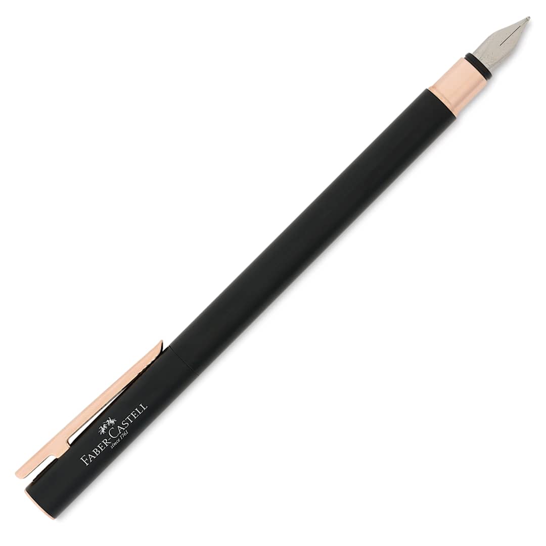 Open in modal - Faber-Castell Neo Slim Fountain Pen - Black Matte and Rose Gold, Extra Fine Tip