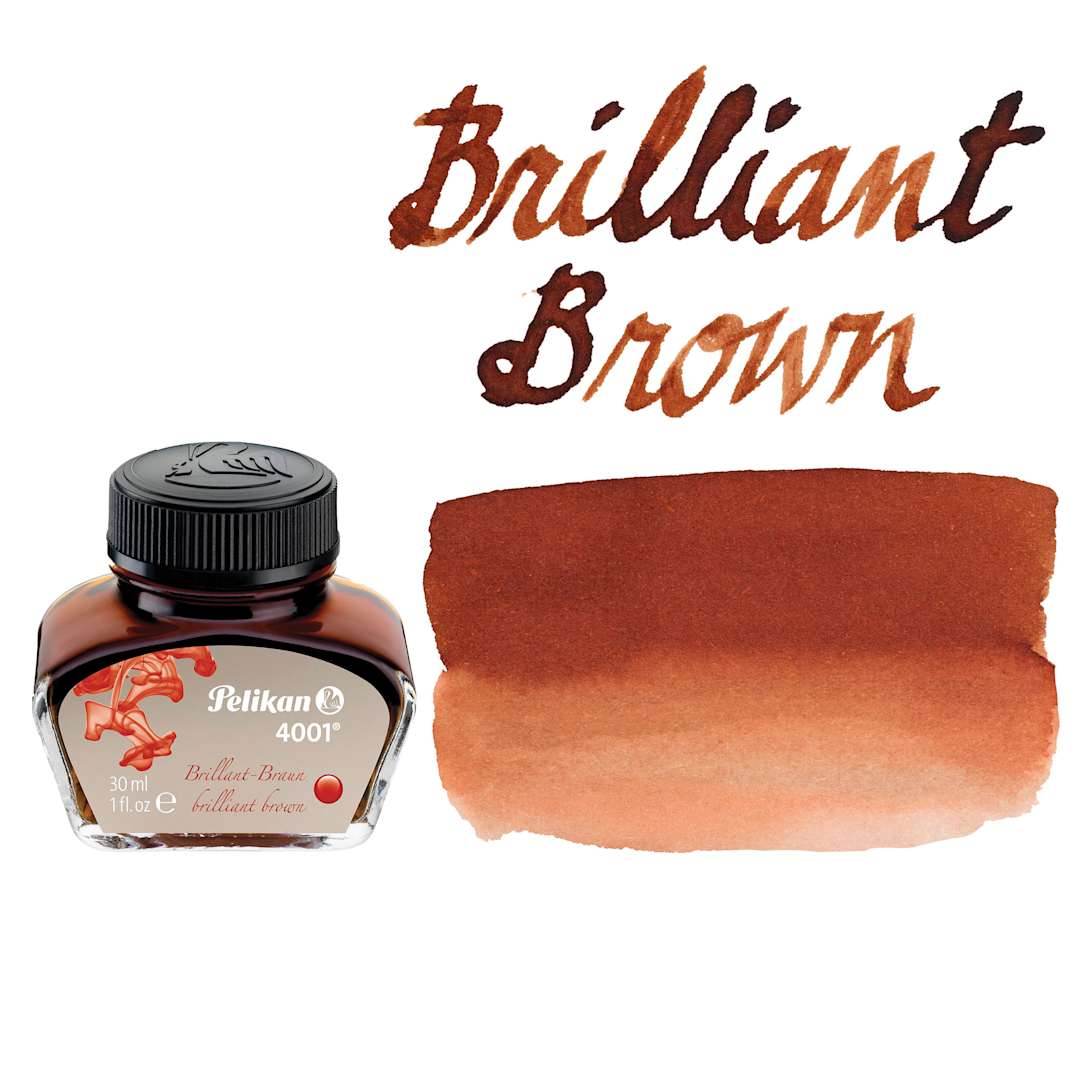 Open in modal - Pelikan 4001 Fountain Pen Ink - Brilliant Brown, bottle and swatch
