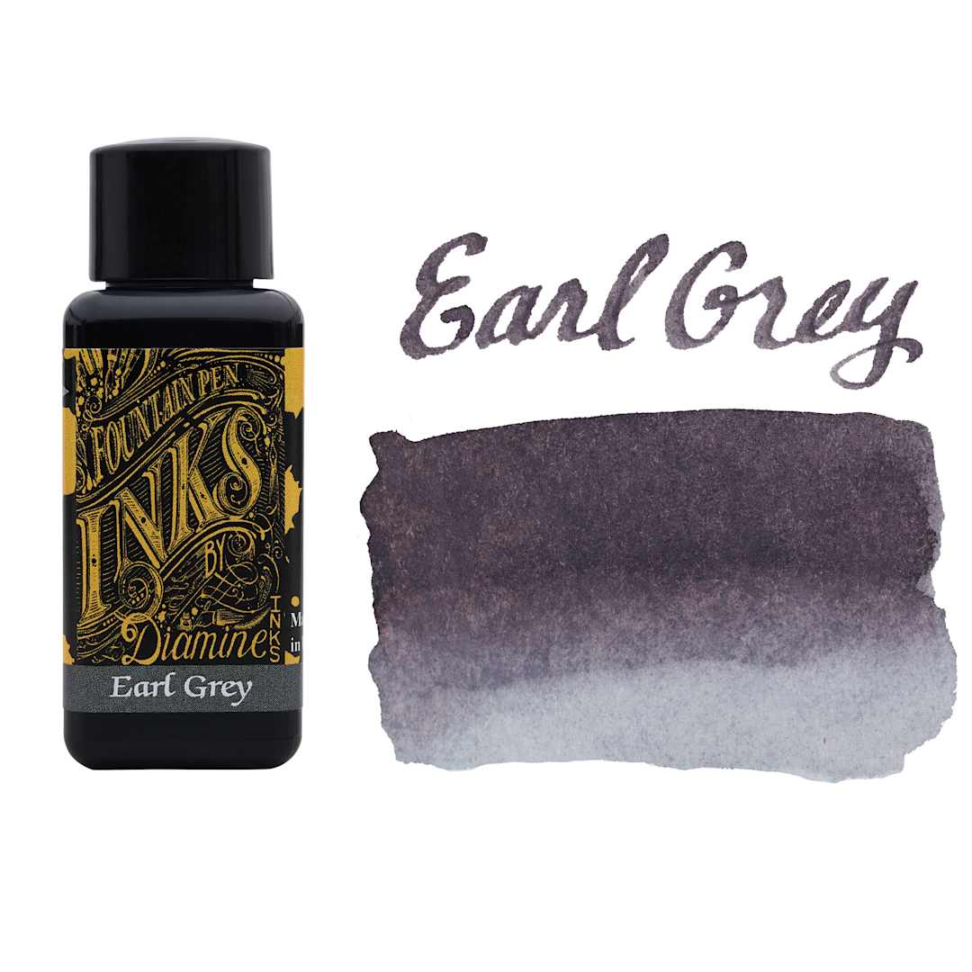 Open in modal - Diamine Fountain Pen Ink - Earl Grey, 30 ml bottle with swatch