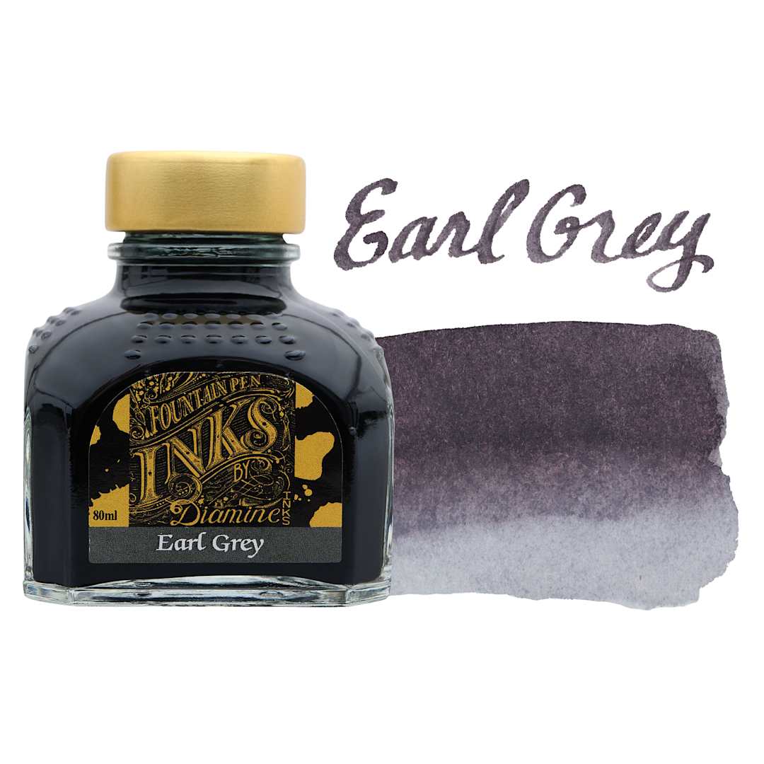 Open in modal - Diamine Fountain Pen Ink - Earl Grey, 80 ml bottle with swatch