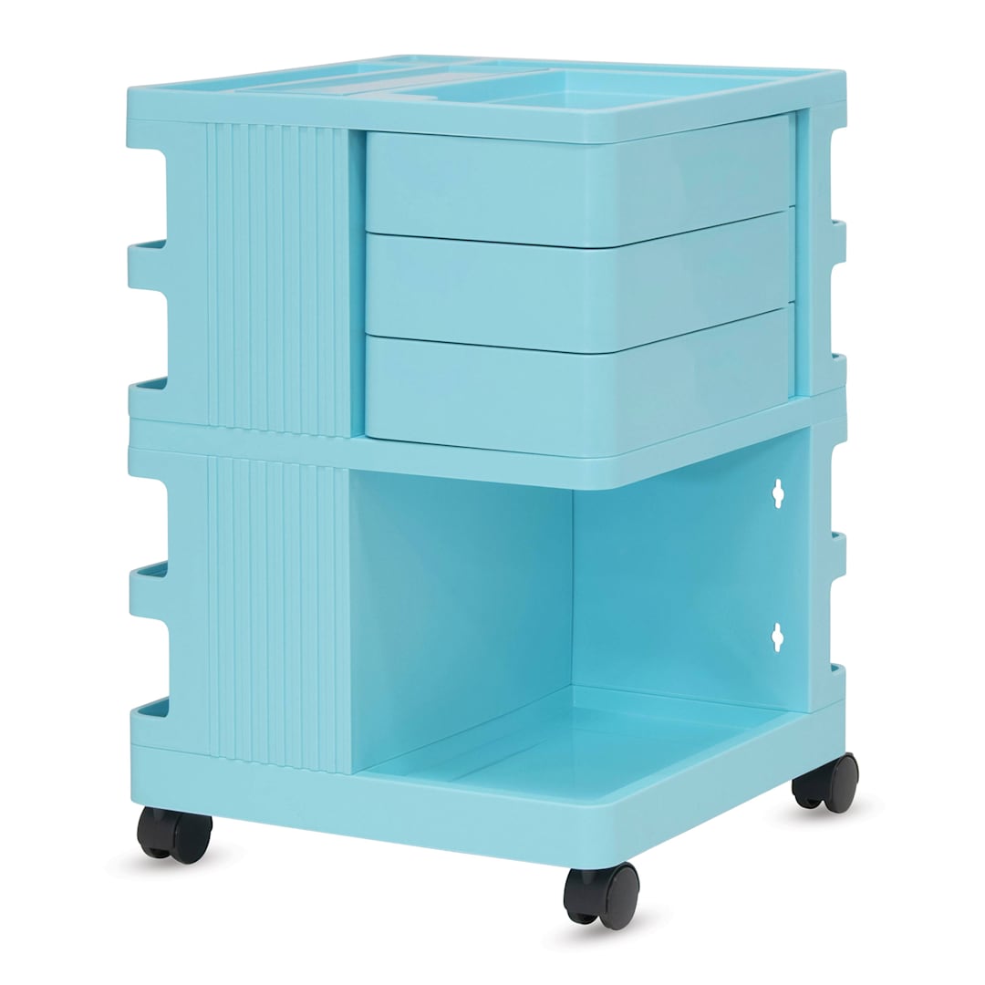Open in modal - Studio Designs Kubx Pro Mobile Storage Cart - Turquoise (Side with drawers)
