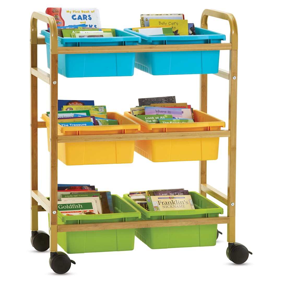 Open in modal - Copernicus Bamboo Book Browser Cart - Vibrant Cool, 6 Bins, front