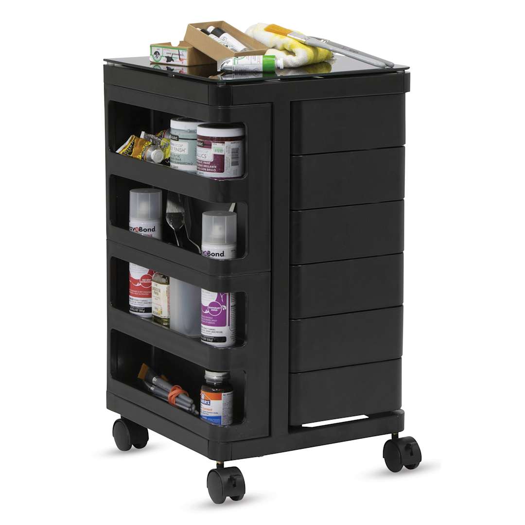Open in modal - Studio Designs Kubx Cart - Black, art supplies inside of drawers (not included)