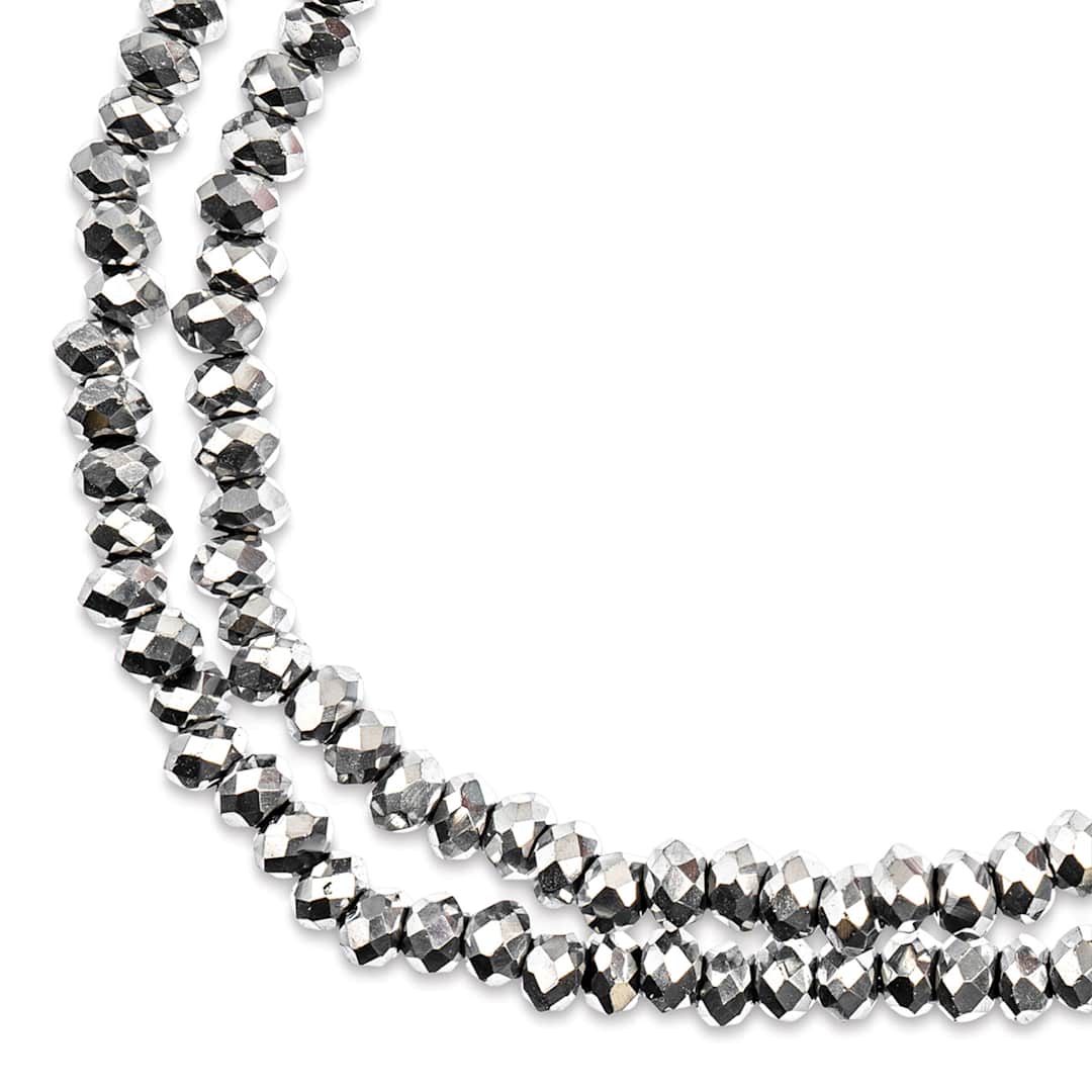 Open in modal - John Bead Crystal Lane Rondelle Bead Strands - Silver, Opaque, Iris, 7" (Close-up of beads)