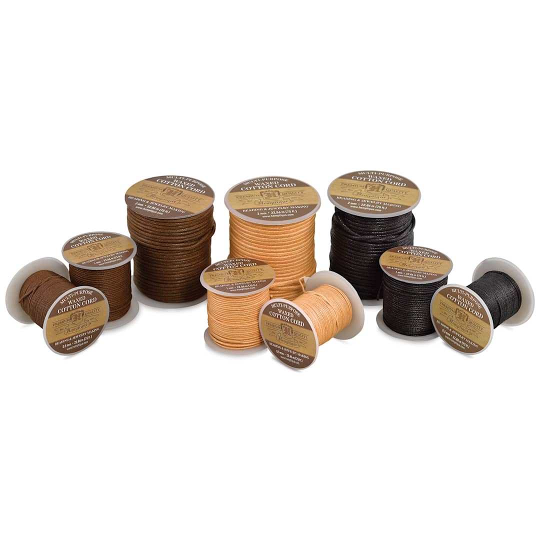 Open in modal - Hemptique Waxed Cotton Cord, spools spreads out of various sizes and colors