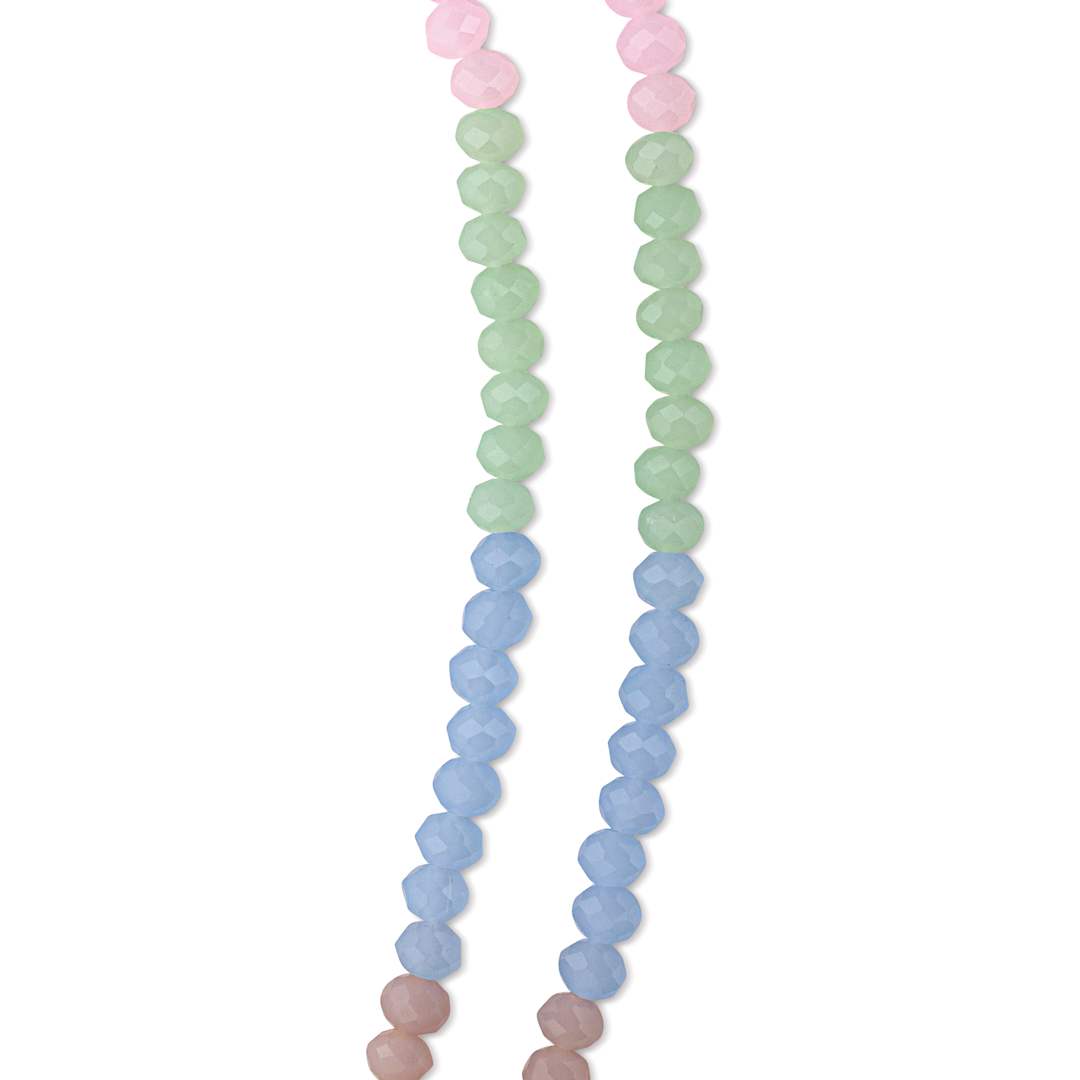 Open in modal - John Bead DIY Designer Glass Bead Strand - Faceted Rondelle, Pastel, 4 mm x 6 mm close-up