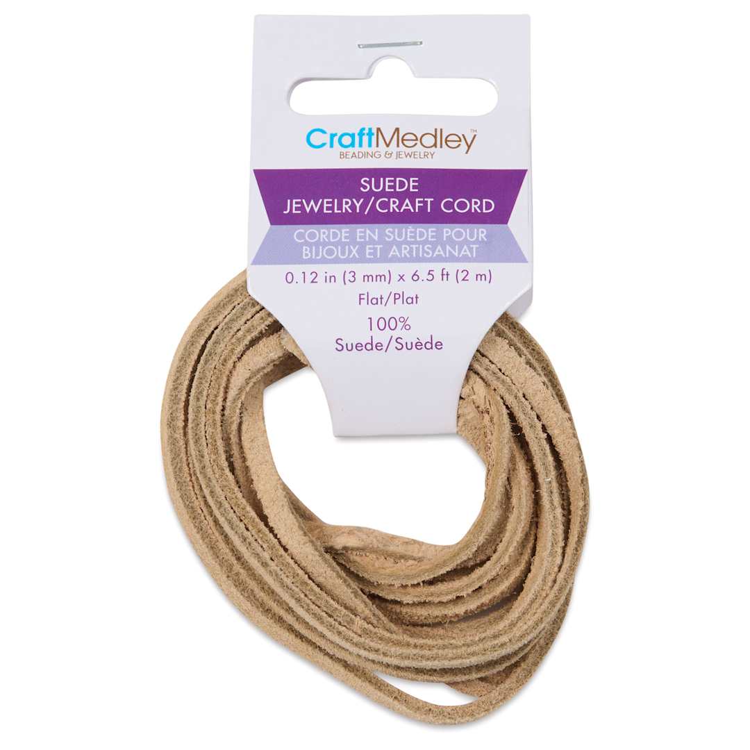 Open in modal - Craft Medley Suede Jewelry Craft Cord - Natural, 0.12" x 6.5 ft front of packaging