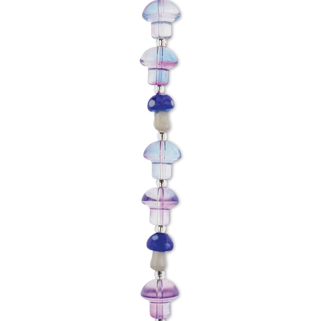 Open in modal - John Bead Crystal Lane DIY Glass Garden Bead Single Strand - Mushrooms, Purple