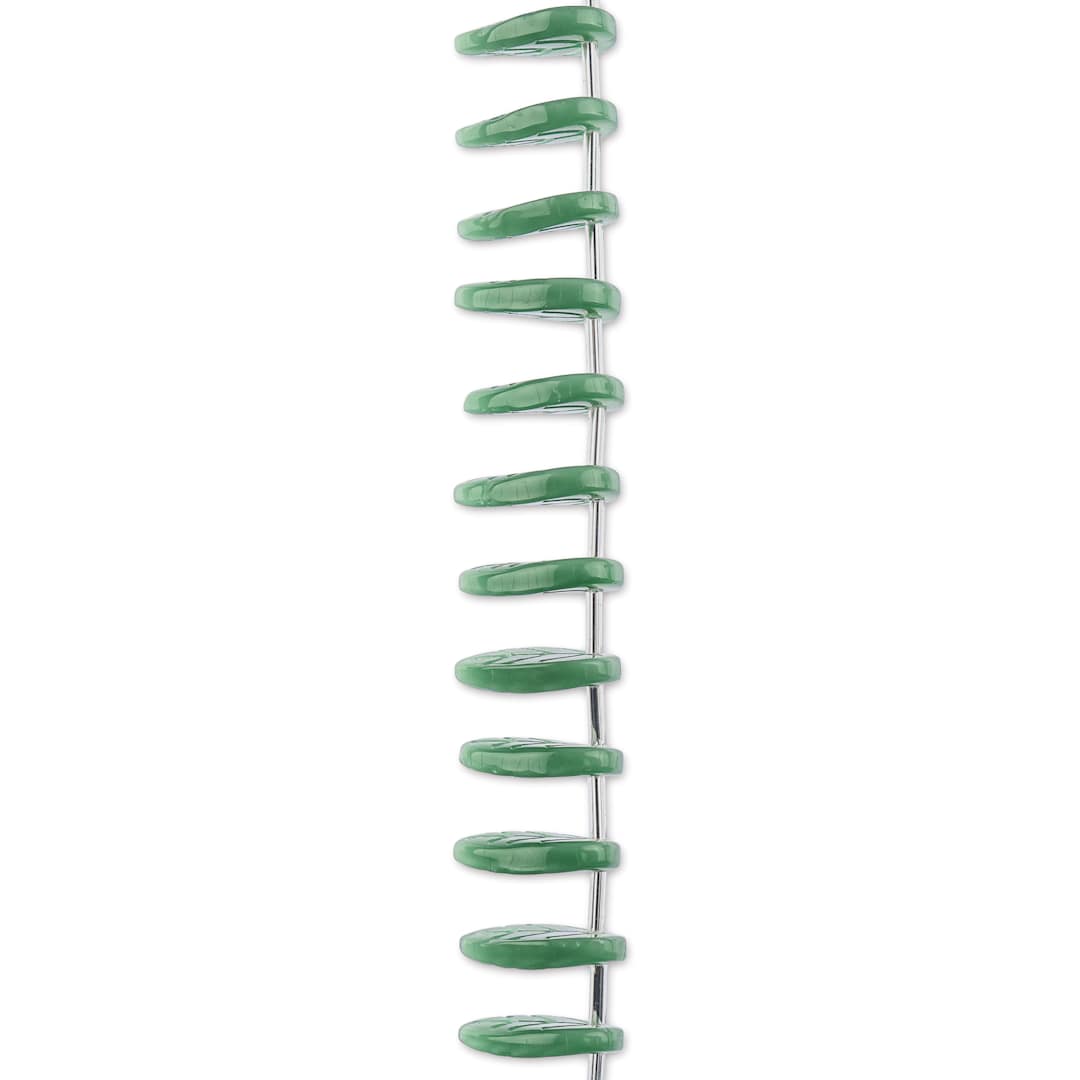 Open in modal - John Bead Crystal Lane DIY Glass Garden Bead Single Strand - Leaves, Opaque Green