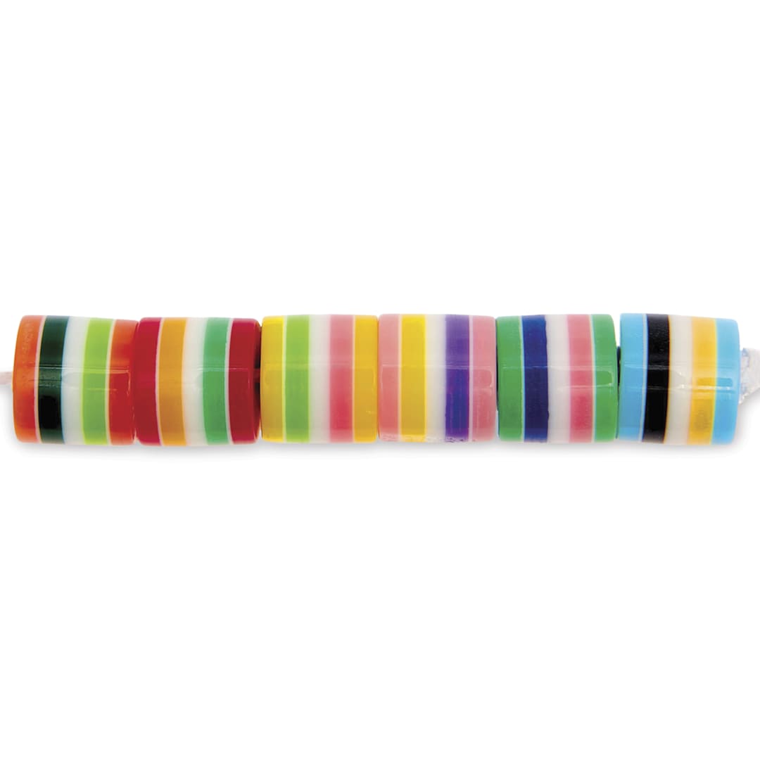 Open in modal - Rico Design Itoshii Plastic Beads - Multicolor Stripes, 10 mm W x 9 mm Dia.