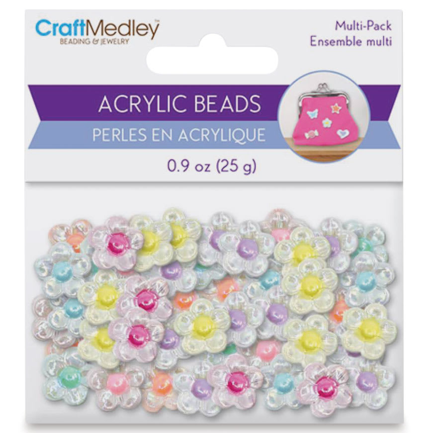 Open in modal - Craft Medley Fashion Acrylic Beads - Flower, 0.9 oz front of packaging