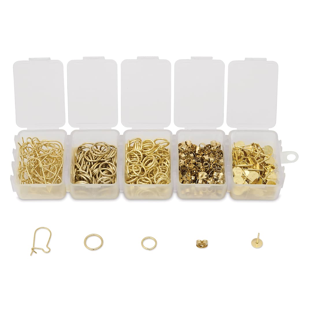 Open in modal - Jewelry Made By Me Essential Earring Findings Set - Pkg of 575, Gold