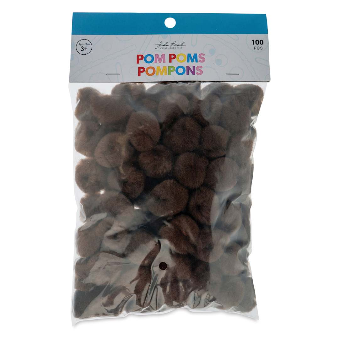 Open in modal - John Bead Pom Poms - Pkg of 65, Brown, 1/2" front of packaging