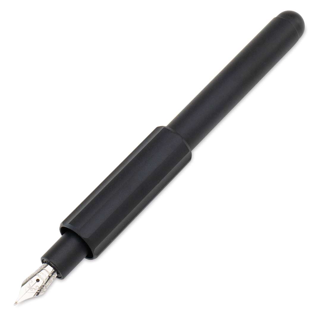 Open in modal - Monteverde Axis Fountain Pen - Matte Black, Broad Nib, uncapped (image may show a different size nib)