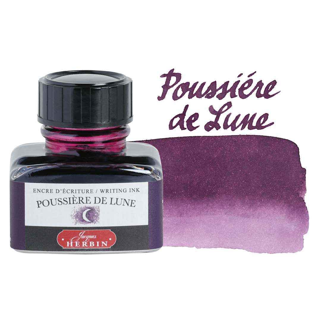 Open in modal - Herbin La Perle des Encres The Jewel of Inks Fountain Pen Ink - Poussière de Lune (Moon Dust), 30 ml bottle with swatch