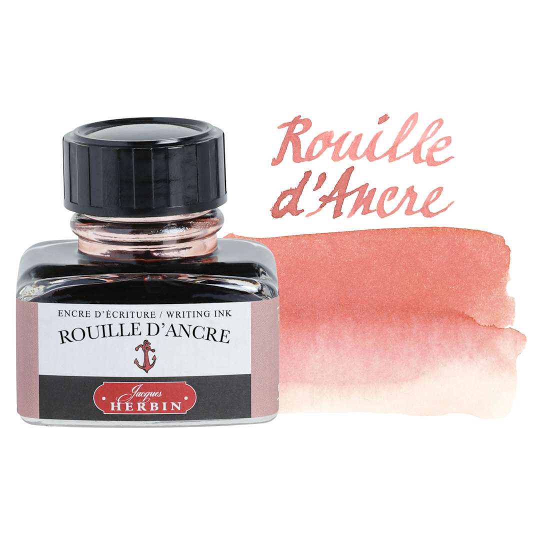 Open in modal - Herbin La Perle des Encres The Jewel of Inks Fountain Pen Ink - Rouille d'Ancre (Anchor Rust), 30 ml bottle with swatch